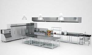 Restaurant cafe kitchen equipment with utensils