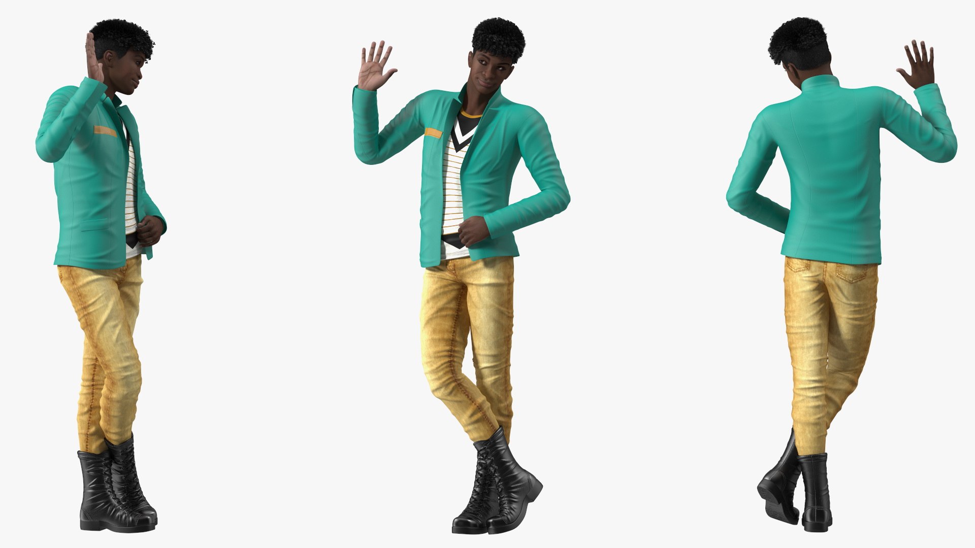 Dark Skin Teenager Fashionable Style Standing Pose 3D model preview