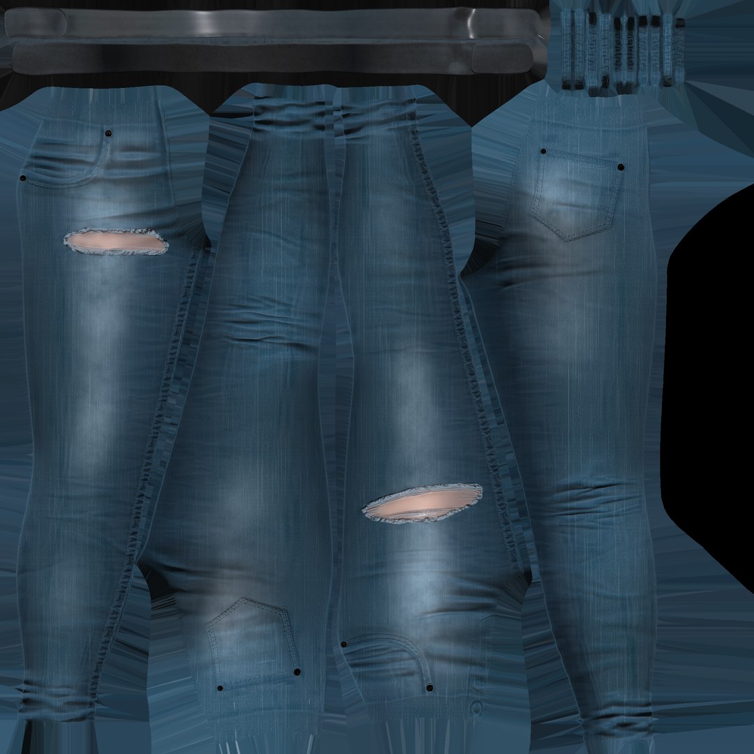 Tight Fit Blue Torn Jeans Denim Pants 3D Model - TurboSquid 2006073