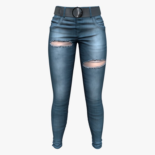 Tight Fit Blue Torn Jeans Denim Pants 3D model - TurboSquid 2006073