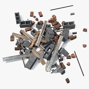 Construction Debris With Bricks And Cinder Blocks
