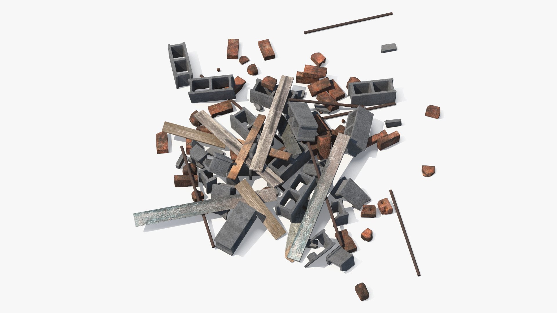 Construction Debris With Bricks And Cinder Blocks 3D model preview