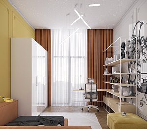 Detailed 3D scene of a teenager bedroom corona render 3D model