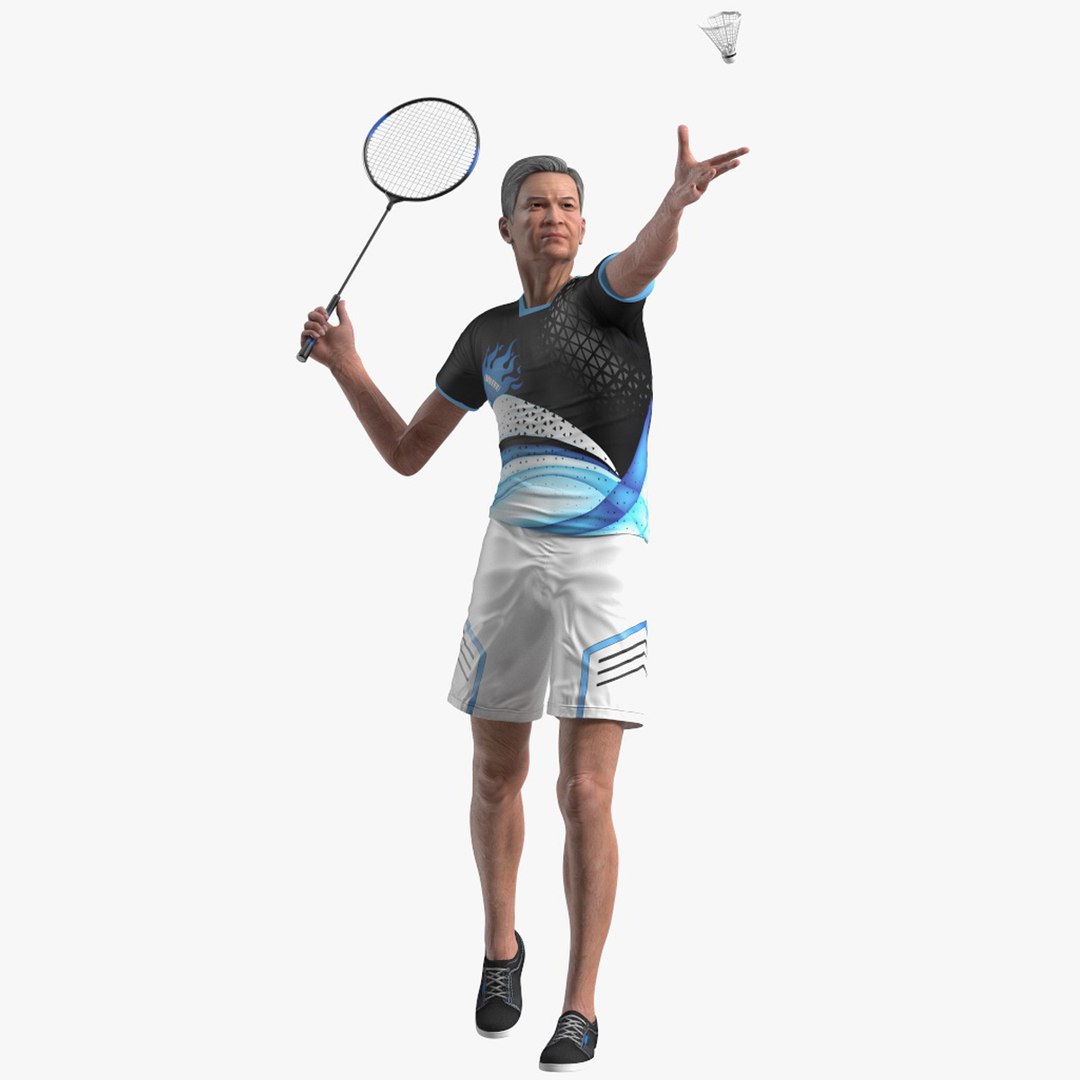 Chinese Elderly Man Badminton Style Rigged for Maya 3D model preview