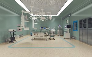Modern Hospital Operating Room and Scrub Sink Area 3D model