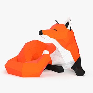 3d obj paper fox