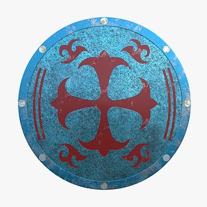 Medieval Heraldic Blue Shield with Red Cross Fleury Low Poly 3D Model PBR Textures 3D model