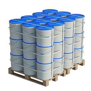 Plastic Paint Buckets On Wood Pallets 3D model