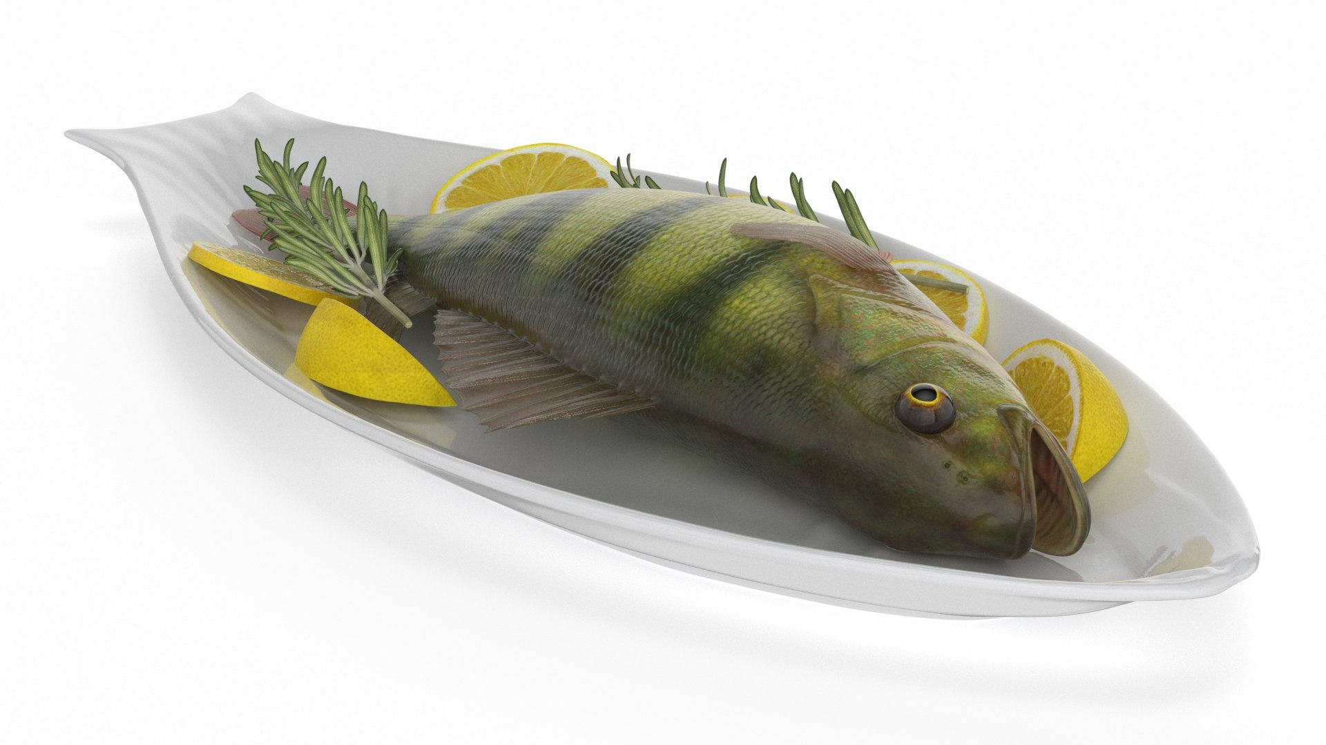 Ceramic Serving Dish with Fish 3D model preview