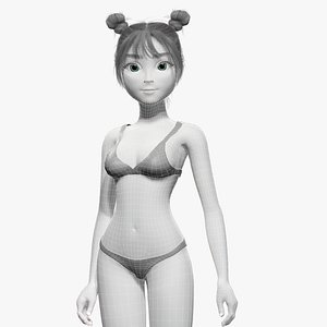 Free Stylized Cartoon Female Young Woman with Perfect Topology