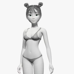 Free Stylized Cartoon Female Young Woman with Perfect Topology