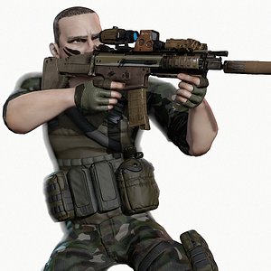 Rigged PBR Game Ready Male Soldier Hunter Militant Paramilitary (Several Color Options)