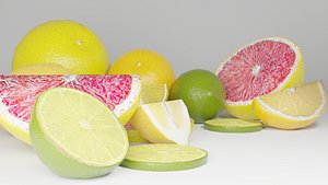LOW POLY Lemon Orange Grapefruit Lime Game ready Citrus Library 3D model