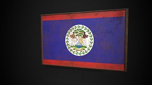 Old Picture Frame With Belize Flag - Game Ready PBR Low-poly 3D model