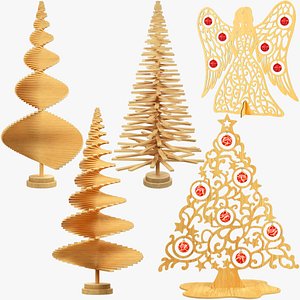 3D Wooden Christmas Trees and Angel Collection V1 model