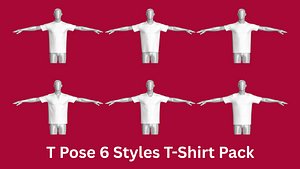 3D Men 6 Styles Tshirt In T Pose - Pack model