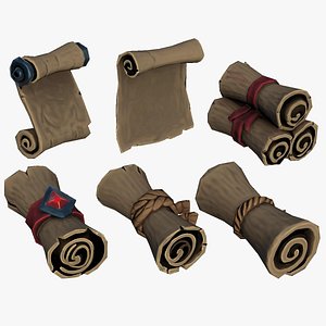 Stylized Fantasy RPG Scrolls Parchment Paper Papyrus Magic Rolls 3D model