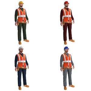 3d pack rigged worker biped man