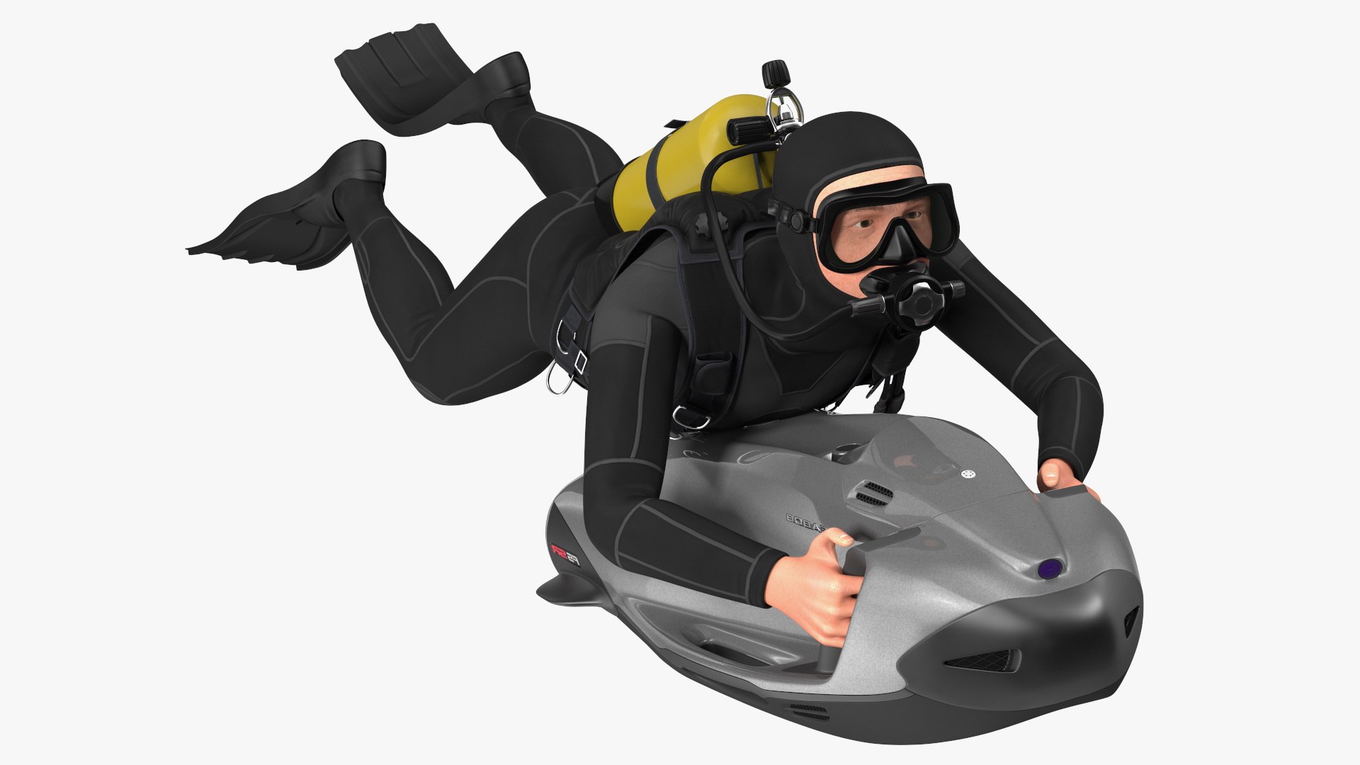 Diver with Seabob F5SR Personal Watercraft Rigged 3D model preview
