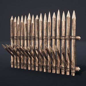 PALISADE BARRIER BARRICADE WALL DAM WOODEN MEDIEVAL VILLAGE FORT 3D model