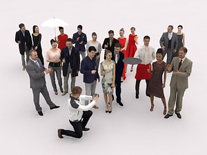 20x LOW POLY BUSINESS PEOPLE ELEGANT EVENT CROWD