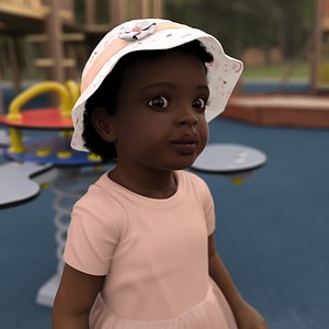 Toddler Black Girl Light Skin in Summer Standing Fur