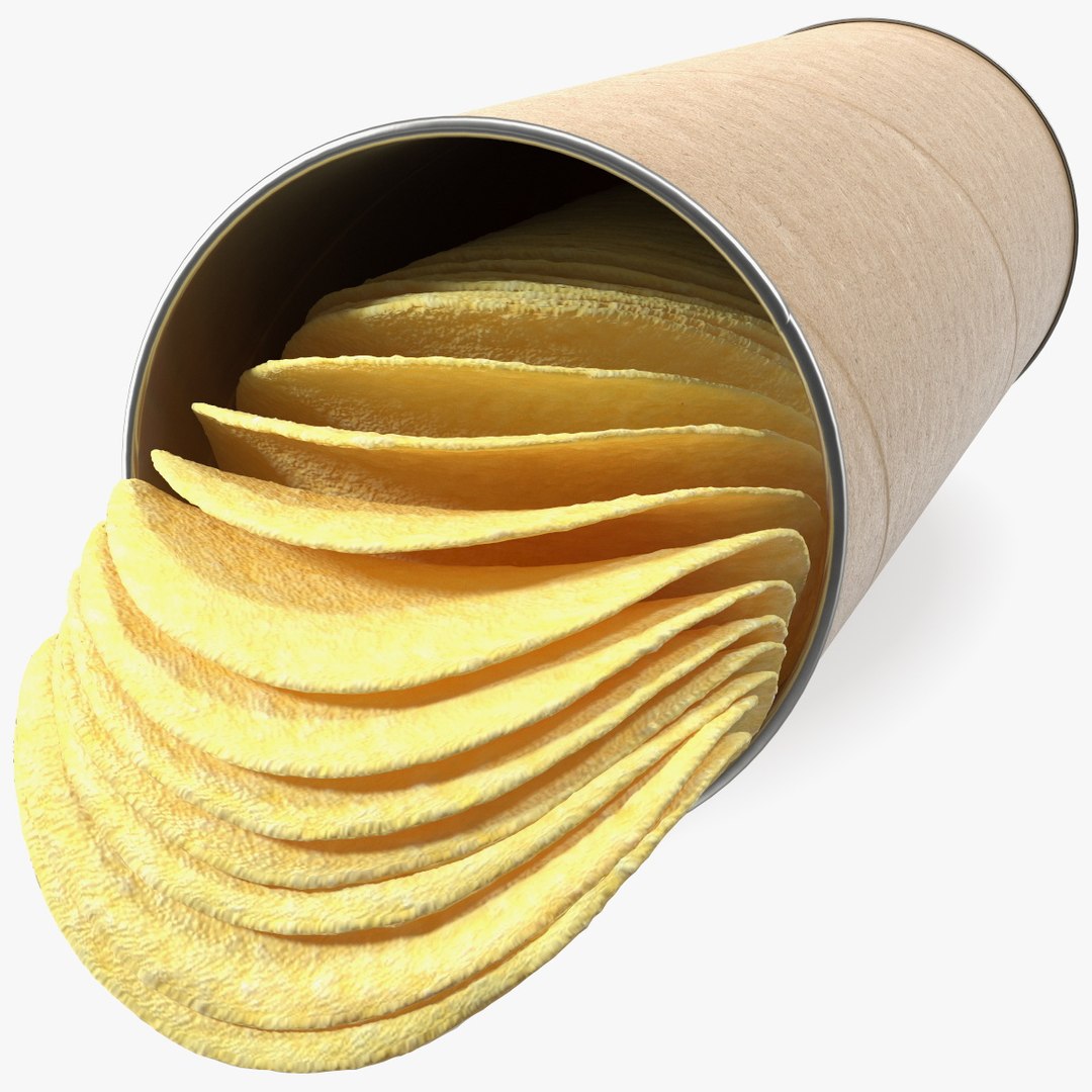 Open Paper Tube of Potato Chips 3D model preview