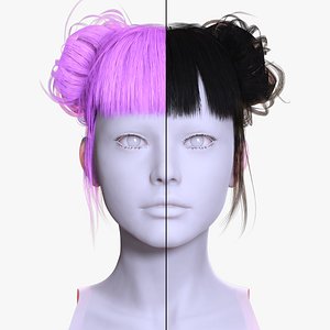 Asian Inspired Twin Bun Hair -Realistic 3D Asset 3D