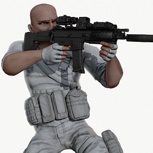 Rigged PBR Game Ready Male Soldier Hunter Militant Paramilitary