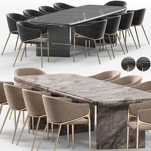 Gwen Chair Khaki Velvet and Longhi Mouth Dining Table model