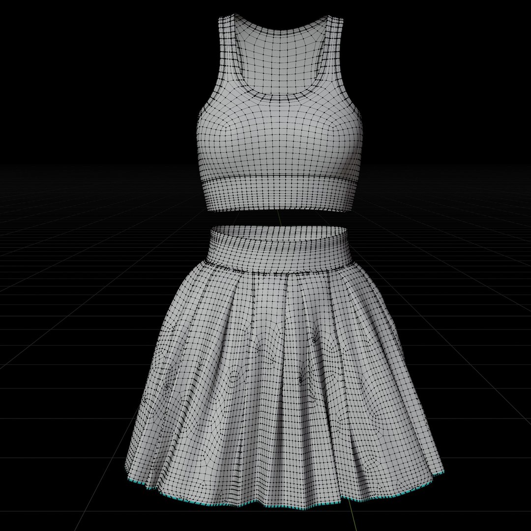 3D model Sports Wear Tennis Outfit Set -  Sports Bra Tank Top with Pleated Mini Skirt Clothing https://p.turbosquid.com/ts-thumb/Eb/VyaZN5/9W/wireframe1/jpg/1781857075/1920x1080/fit_q87/0cf2c7e231a8d4382282c6ad378175e1d15c8206/wireframe1.jpg