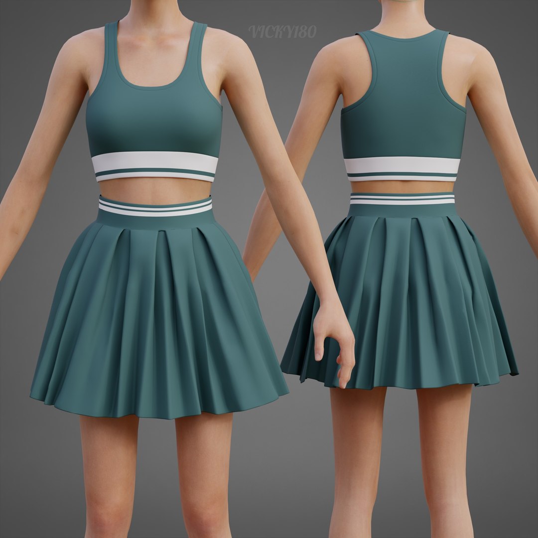 3D model Sports Wear Tennis Outfit Set -  Sports Bra Tank Top with Pleated Mini Skirt Clothing https://p.turbosquid.com/ts-thumb/Eb/VyaZN5/Tc/thumbnail7/jpg/1781857069/1920x1080/fit_q87/862914c2b76c79a20ede7e6c0c6b46e840ce3f68/thumbnail7.jpg