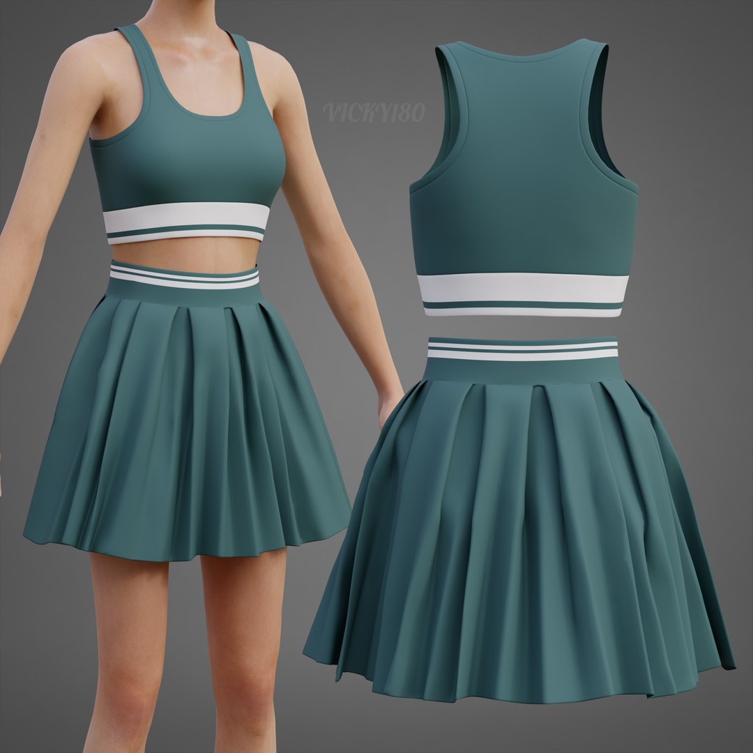 3D model Sports Wear Tennis Outfit Set -  Sports Bra Tank Top with Pleated Mini Skirt Clothing https://p.turbosquid.com/ts-thumb/Eb/VyaZN5/Zj/thumbnail9/jpg/1781857070/1920x1080/fit_q87/8e567f5c72abda96226277b96d934a827e929887/thumbnail9.jpg
