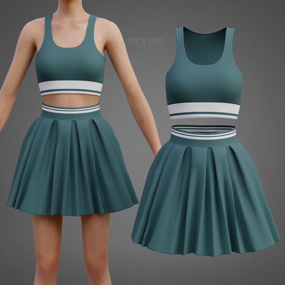 3D model Sports Wear Tennis Outfit Set -  Sports Bra Tank Top with Pleated Mini Skirt Clothing https://p.turbosquid.com/ts-thumb/Eb/VyaZN5/sR/thumbnail8/jpg/1781857070/1920x1080/fit_q87/23dbd09c039059a900af8bf30318aa85a86845ec/thumbnail8.jpg