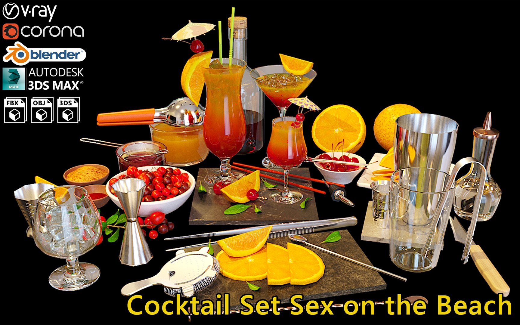 3D Cocktail Set Sex Beach Model - TurboSquid 1679527