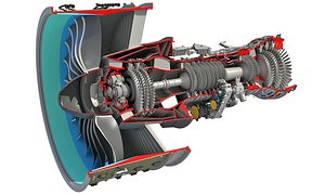 3D cutaway turbofan engine