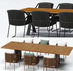 3D Outdoor Dining Table Set Patio Garden Woven Chairs Furniture PBR