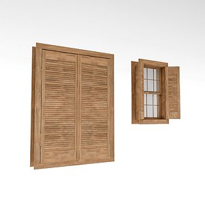 3D Village window with wooden cover Low-poly 3D model