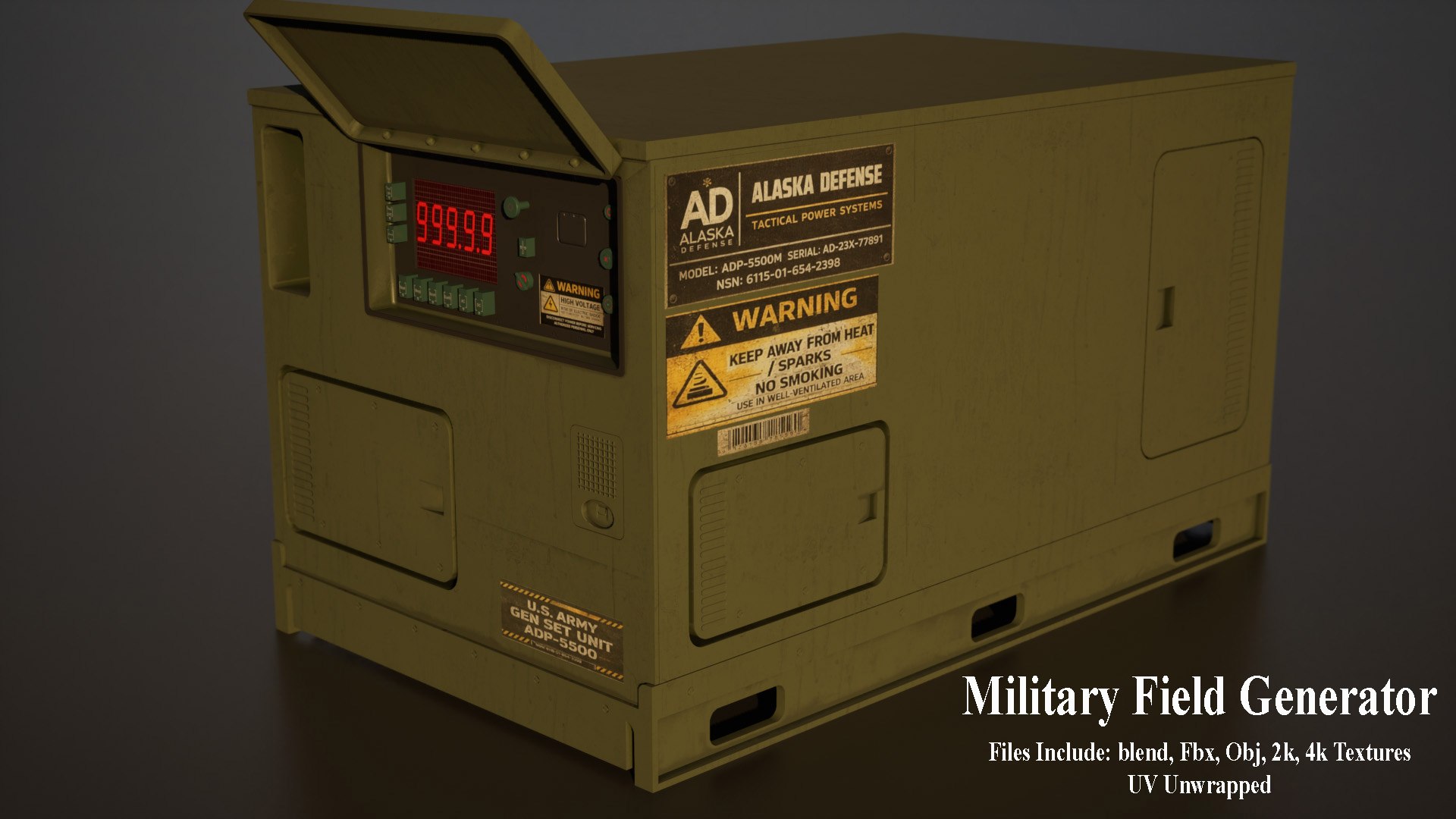3D Military Portable Generator Pack https://p.turbosquid.com/ts-thumb/Ed/Kbslyt/9V/militaryfieldgenerator01/jpg/1788650976/1920x1080/fit_q87/634e74c77fa1381ab4972dfd9ac102b3545143cf/militaryfieldgenerator01.jpg