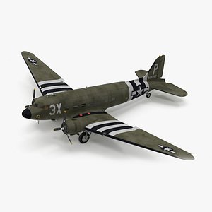 3D WWII Douglas C-47 Skytrain Rigged for Cinema 4D