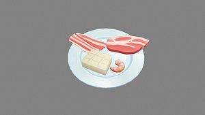 Cartoon bacon - meat - shrimp tail - tofu 3D model