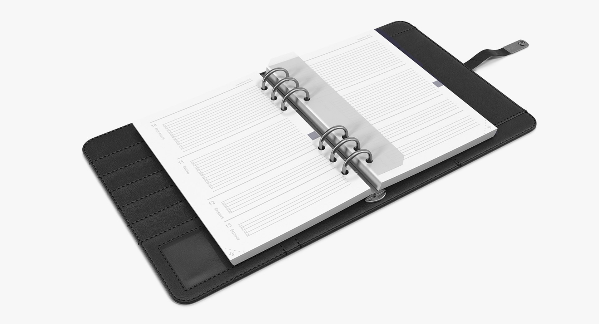 Leather Black Organizer Open 3D model preview