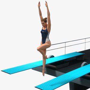 Female Diver Springboard Animated HQ model