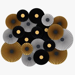 Black White and Gold Paper Fans Decorations V3