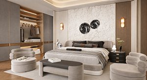3D Luxury Modern Minimalist Master Bedroom Scene  Wardrobe Interior