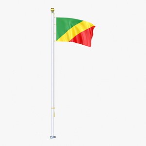 3D Republic of Congo Flag Stand Pole Animated Loop model