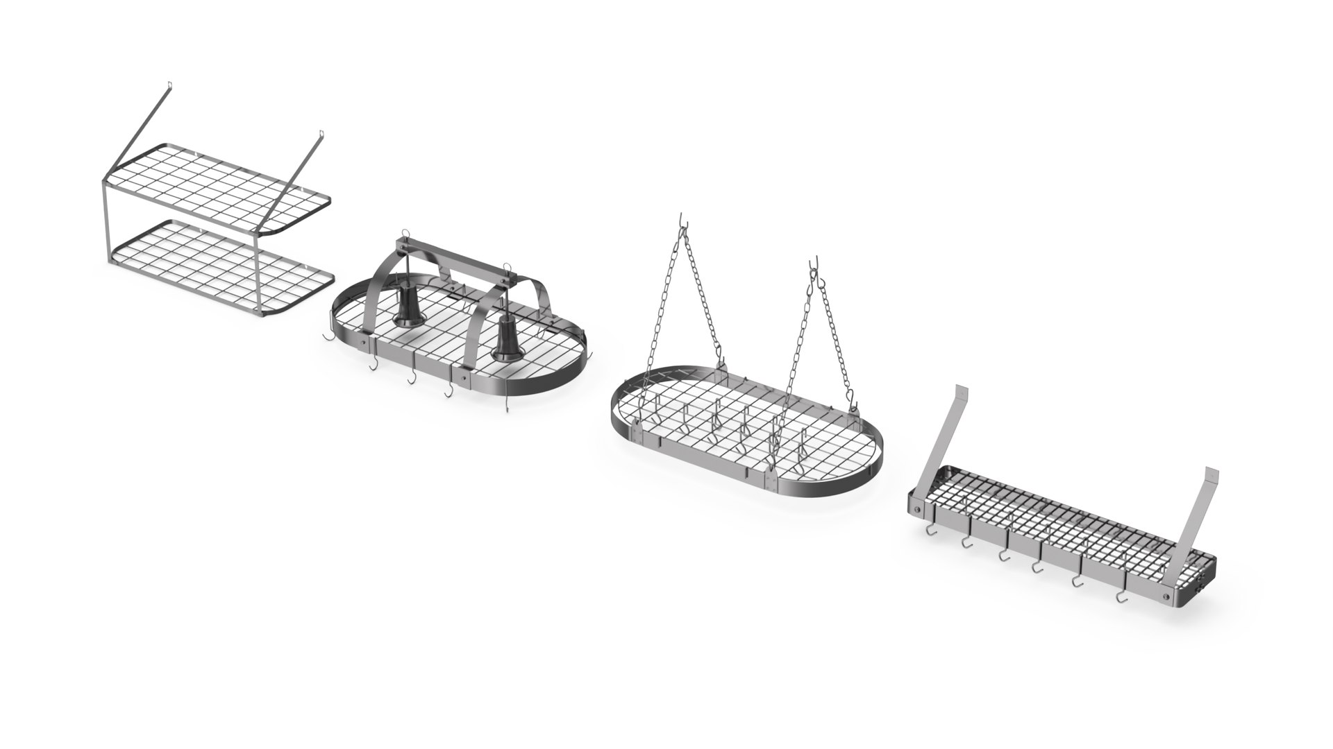 Kitchen Pot Rack Set Silver 3D model preview