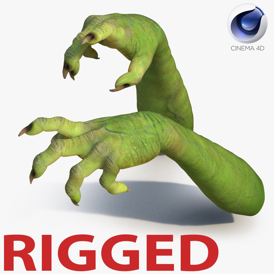 Green Orc Hands Rigged for Cinema 4D 3D model preview