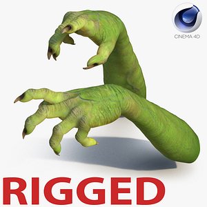 Green Orc Hands Rigged for Cinema 4D
