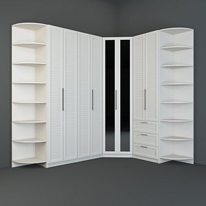 Modern Corner Wardrobe Closet with Shelves and Mirror Doors